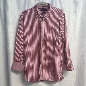 Vtg Tommy Hilfiger Pink White Stripe Contrast Cuff Button Down Shirt XL Flag